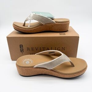 Revitalign Winnie Orthotic Wedge Thong Sandal Tan Gray Comfort 6 NEW
